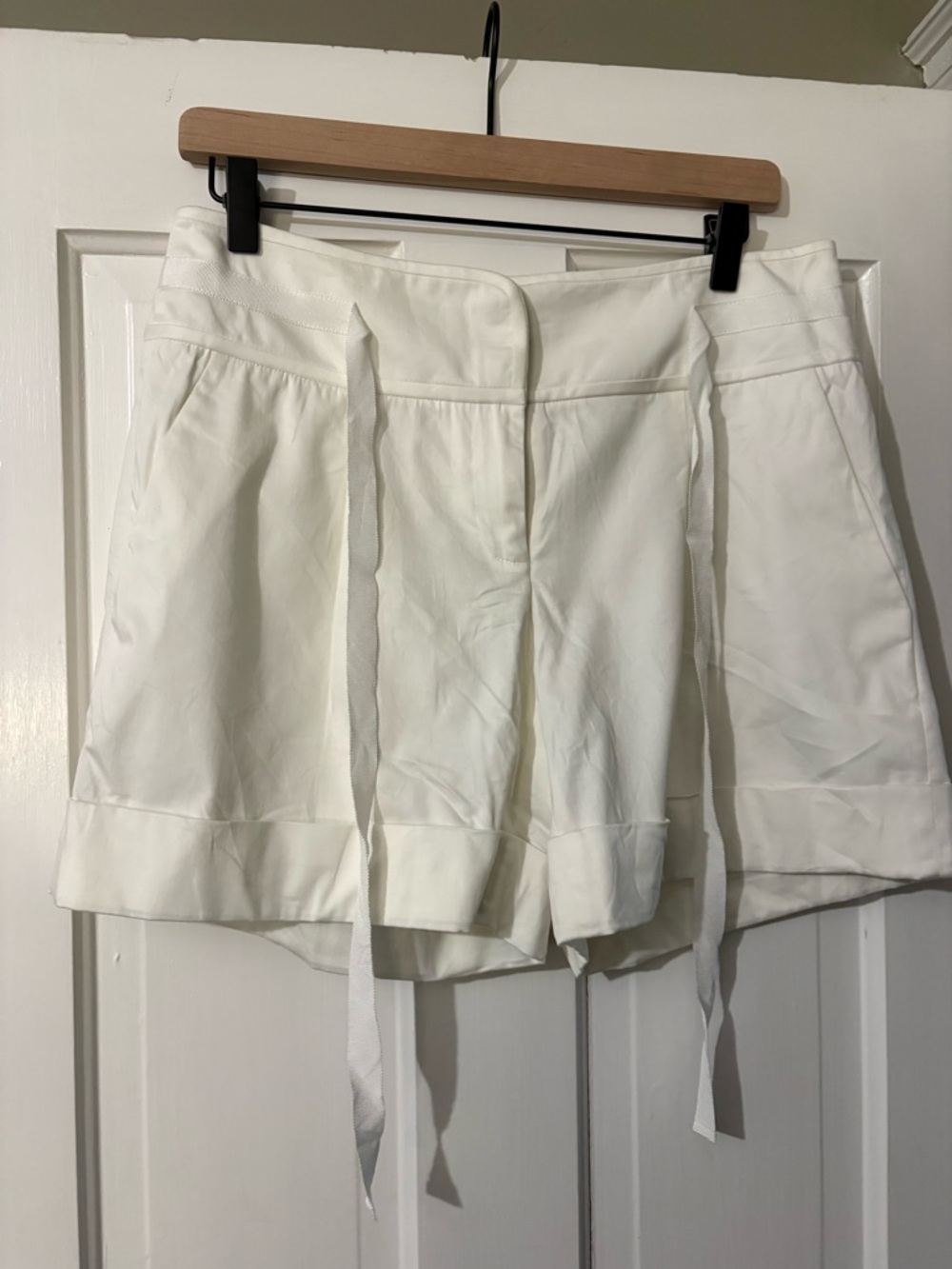 Magaschoni White High-Waist Tie-Front Shorts